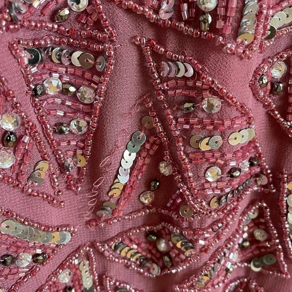 Nwt Mac Duggal Triangle Bead & Sequin Pattern Midi Sheath Dress in Rosewood Pink - Picture 12 of 15